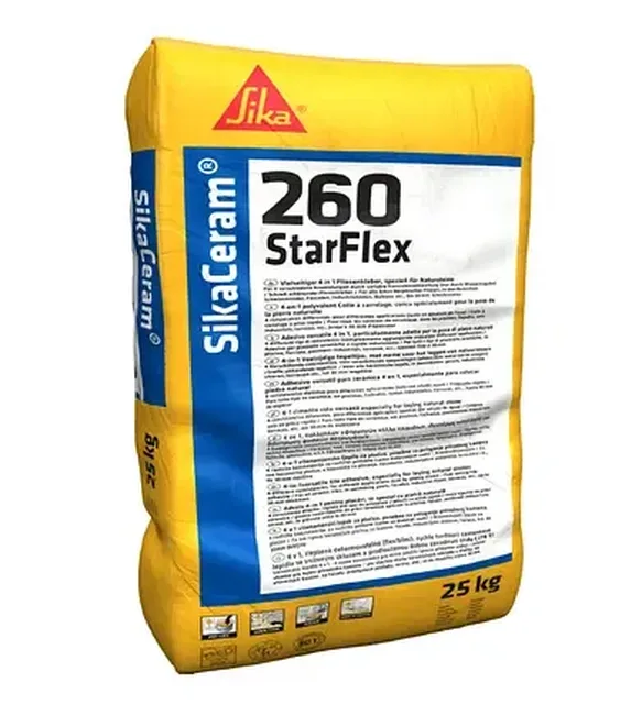 Клей для плитки, каменю, мозаїки еластичний білий (DE) SikaCeram-260 StarFlex (25 кг)