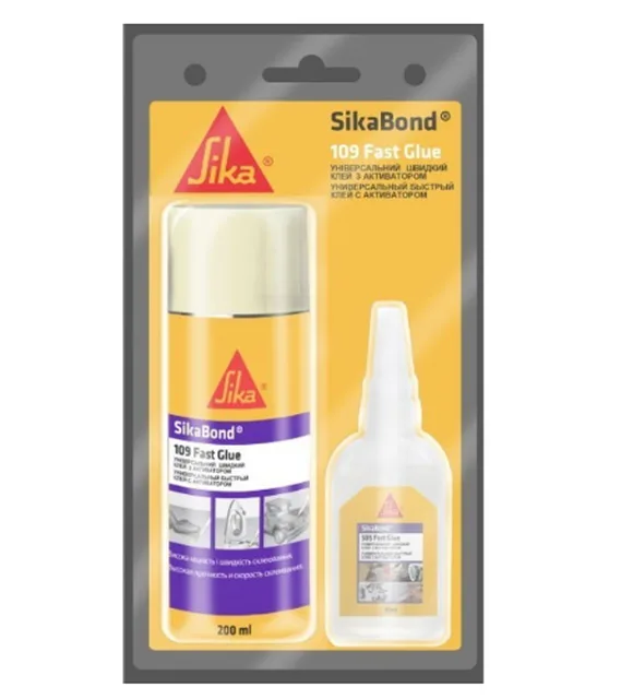 Клей Sika двокомпонентний ціанокрілатний SikaBond-109 Fast Glue 50 г + 200 мл з активатором