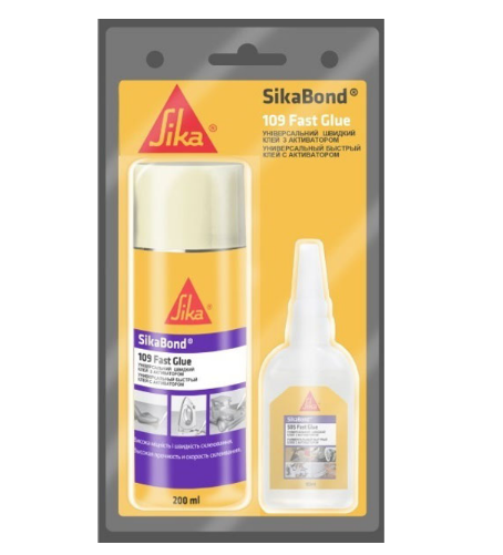 Клей Sika двокомпонентний ціанокрілатний SikaBond-109 Fast Glue 50 г + 200 мл з активатором
